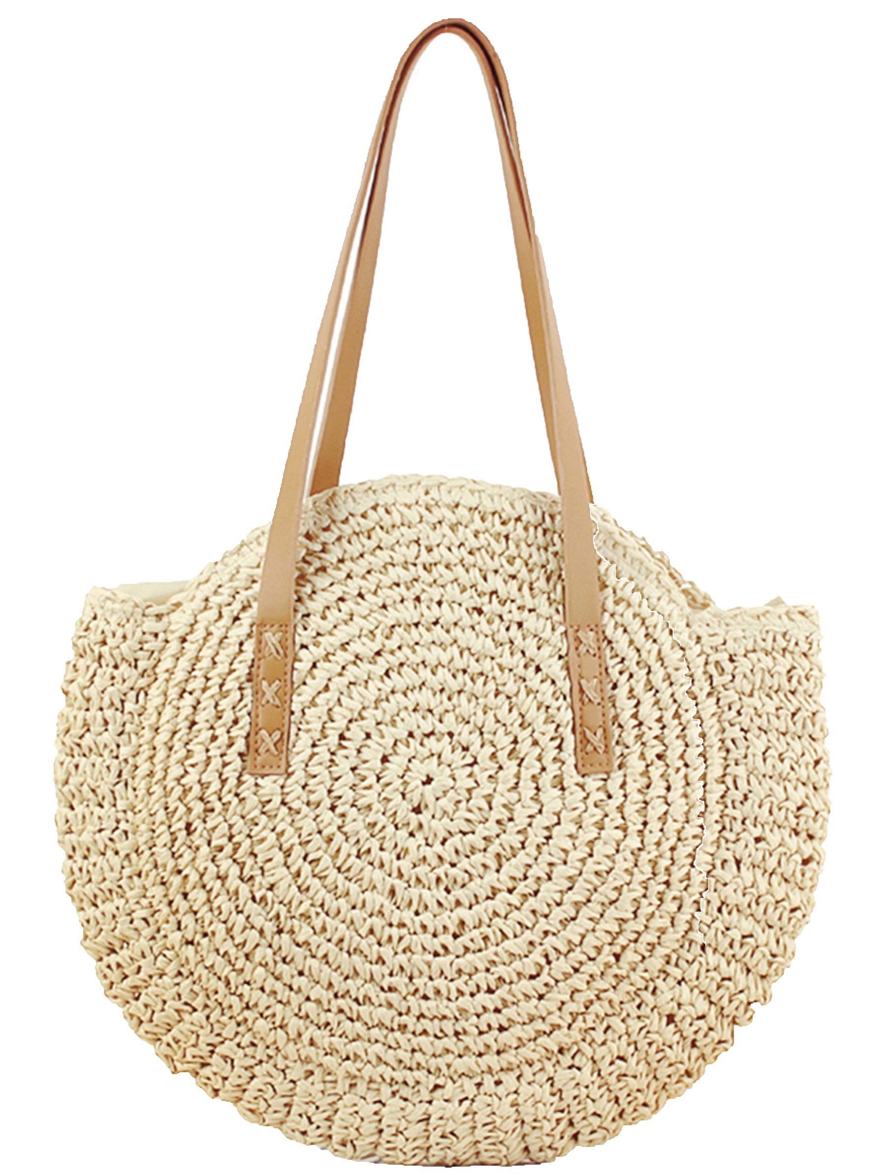 Straw Handbags Women Handwoven Round Corn Straw Bags Natural Chic Hand Large Summer Beach Tote Woven Handle Shoulder Bag