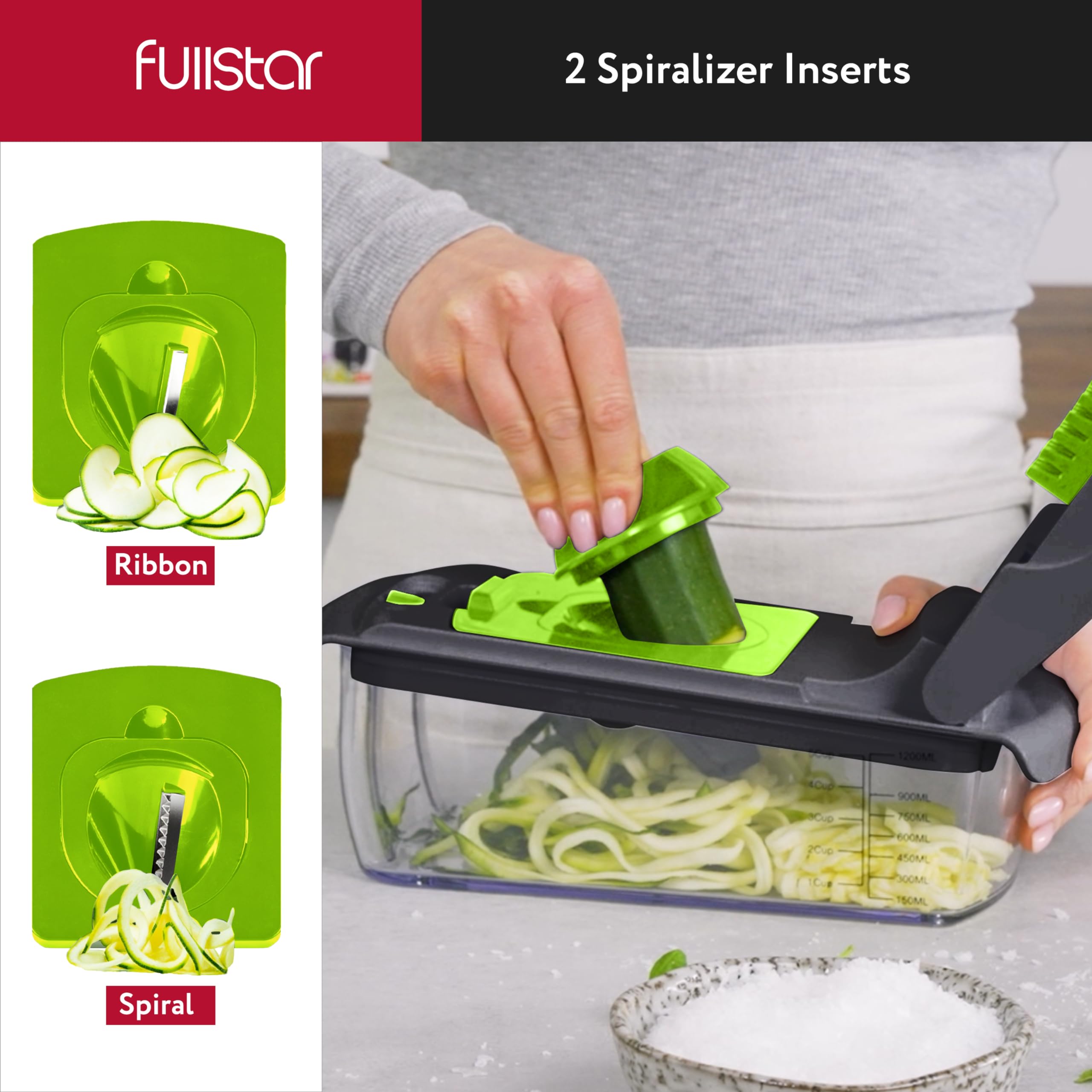 Fullstar Vegetable Chopper - Spiralizer Vegetable Slicer - Onion Chopper with Container - Pro Food Chopper - Slicer Dicer Cutter - Kitchen Gadgets (9 in 1, White)