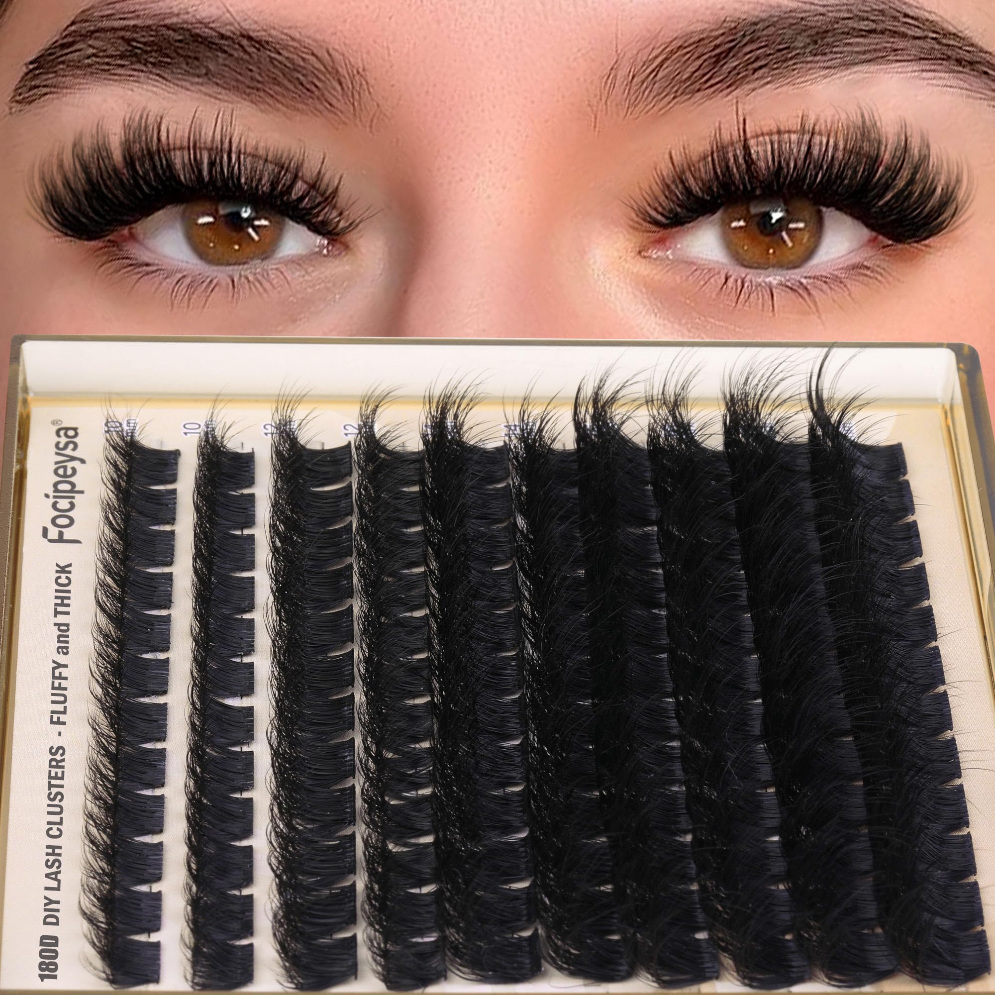 DIY Eyelash Extension Kit Volume Fluffy Lash Clusters Kit 10-18mm Thick Lash Extensions 90D Individual Eyelashes Extensions Kit with Lash Bond, Lash Remover, Lash Applicator (90D-D Curl-200Pcs)