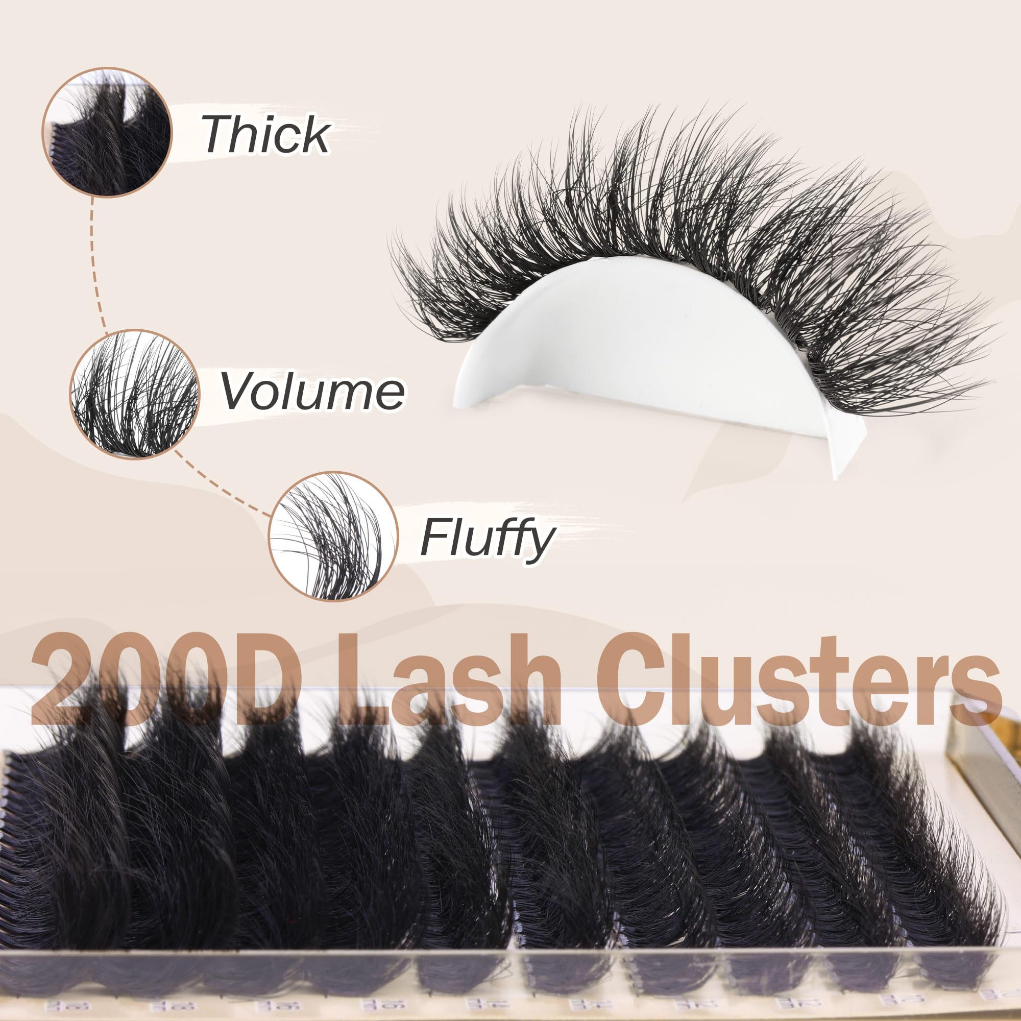 DIY Eyelash Extension Kit Volume Fluffy Lash Clusters Kit 10-18mm Thick Lash Extensions 90D Individual Eyelashes Extensions Kit with Lash Bond, Lash Remover, Lash Applicator (90D-D Curl-200Pcs)