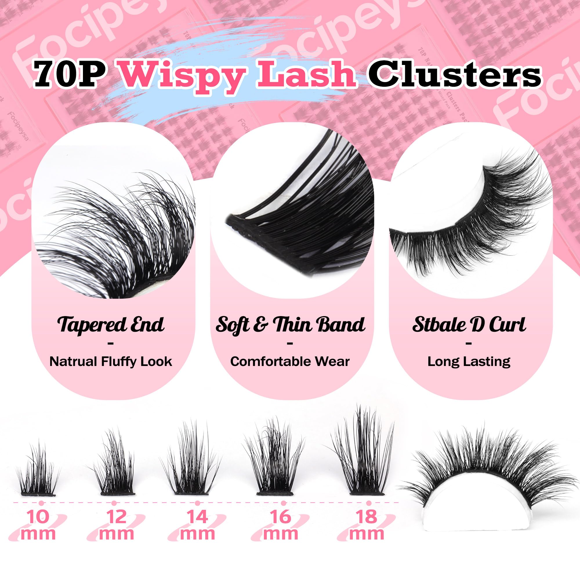 DIY Eyelash Extension Kit Volume Fluffy Lash Clusters Kit 10-18mm Thick Lash Extensions 90D Individual Eyelashes Extensions Kit with Lash Bond, Lash Remover, Lash Applicator (90D-D Curl-200Pcs)