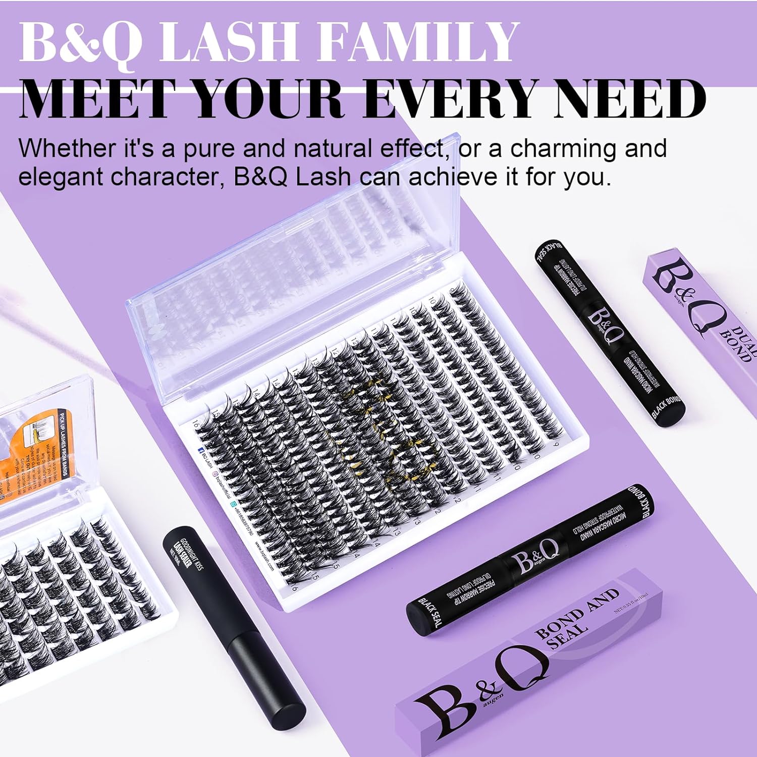 DIY Lash Extension Kit Individual Eyelash Extension Kit B&Q D Curl Cluster Lashes Individual Eyelashes with Lash Bond and Seal, Lash Applicator Tool DIY Lash Extensions at Home (Kit,40D-0.07D-8-18mix)