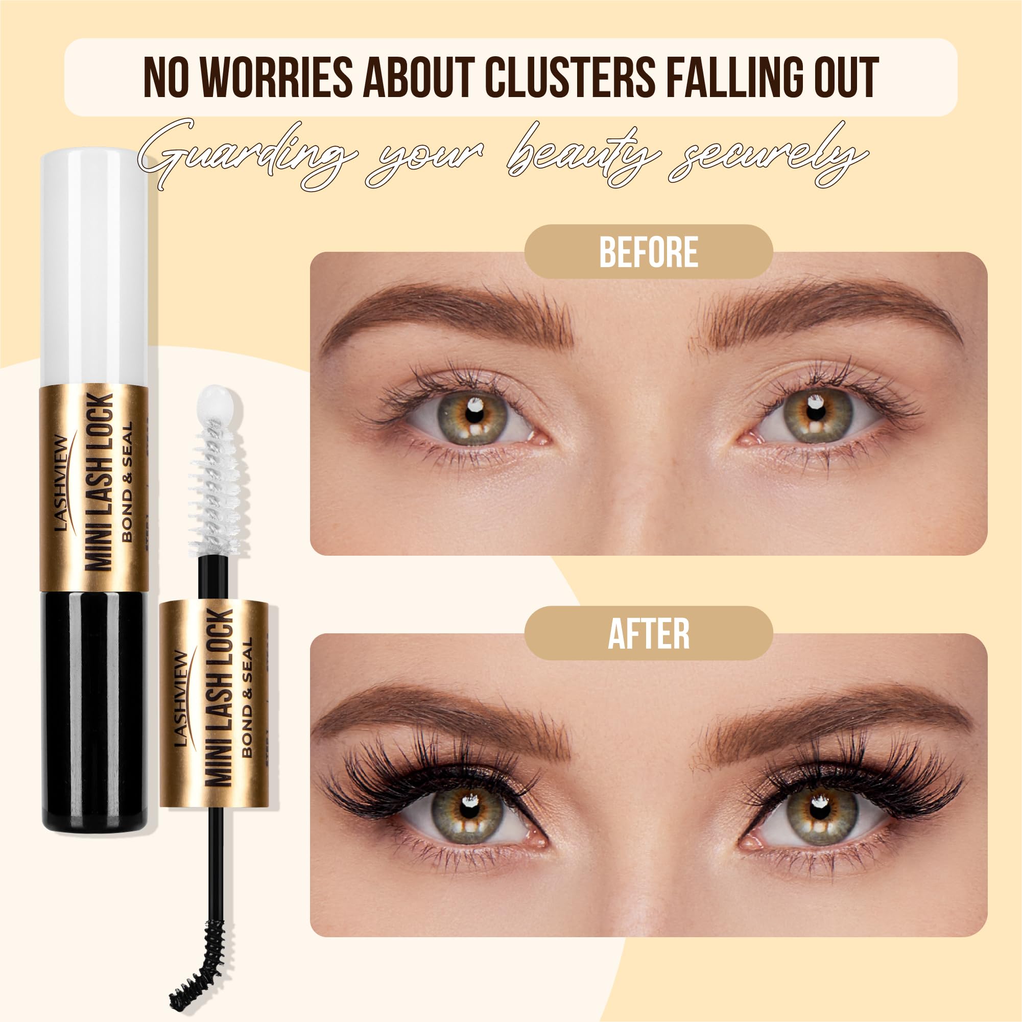 LASHVIEW Lash Bond and Seal, Cluster Lash Glue Strong Gentle Comfortable Lash Adhesive for All Day Wear Latex-Free Suitable for Sensitive Eyes Eyelashes Glue Waterproof