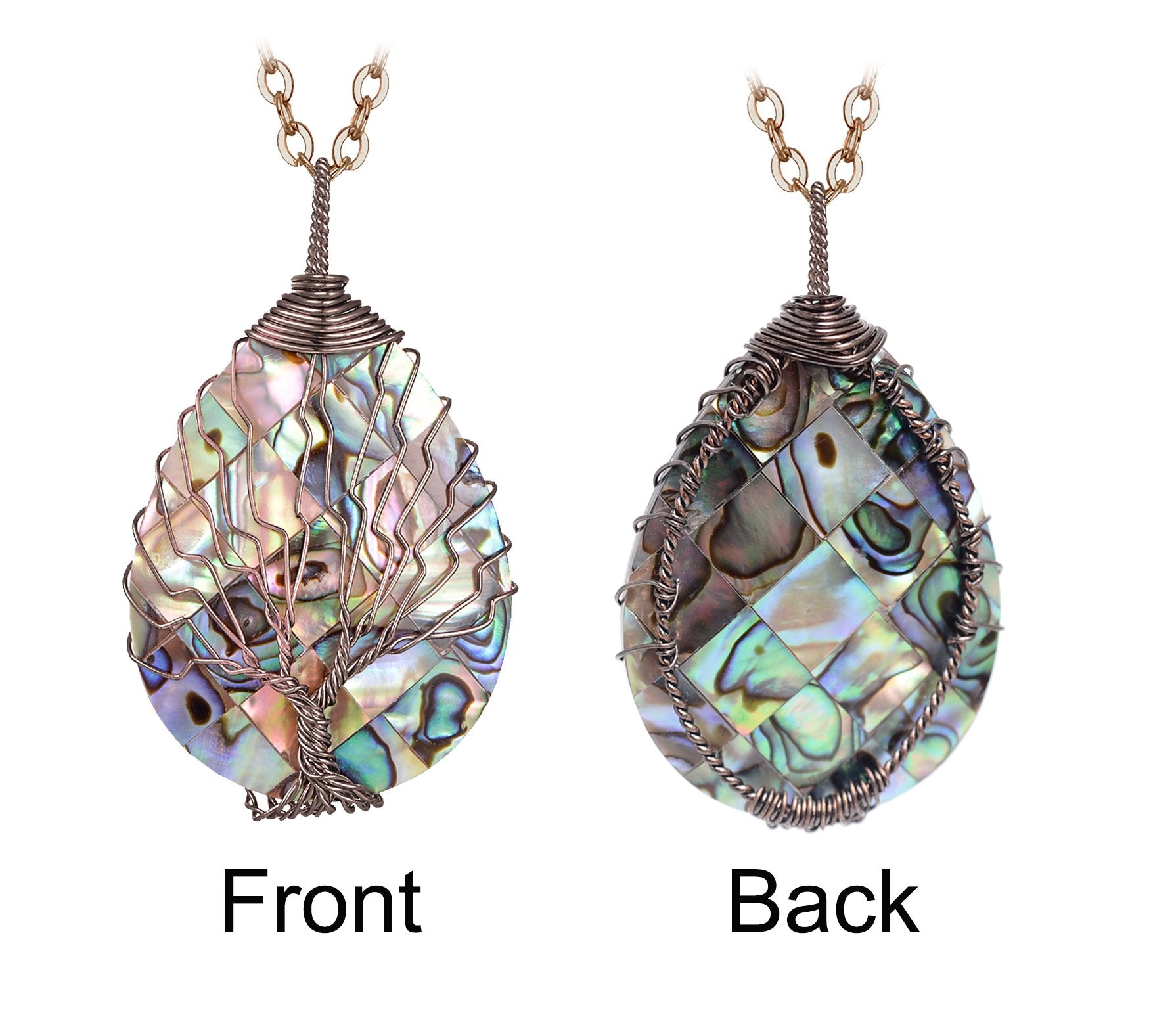 sedmart Tear Drop Abalone Shell Pendent Necklace Wire Wrap Abalone Shell Tree of Life Pendant Necklace Fashion Necklace Jewelry for Women handmade necklace mothers day necklace for mom jewelry