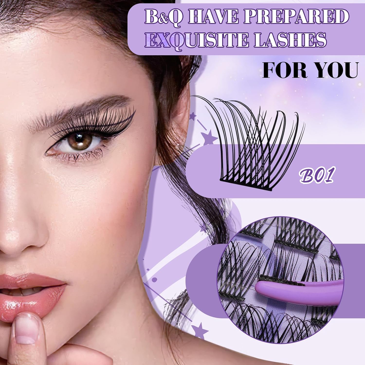 DIY Lash Extension Kit Individual Eyelash Extension Kit B&Q D Curl Cluster Lashes Individual Eyelashes with Lash Bond and Seal, Lash Applicator Tool DIY Lash Extensions at Home (Kit,40D-0.07D-8-18mix)