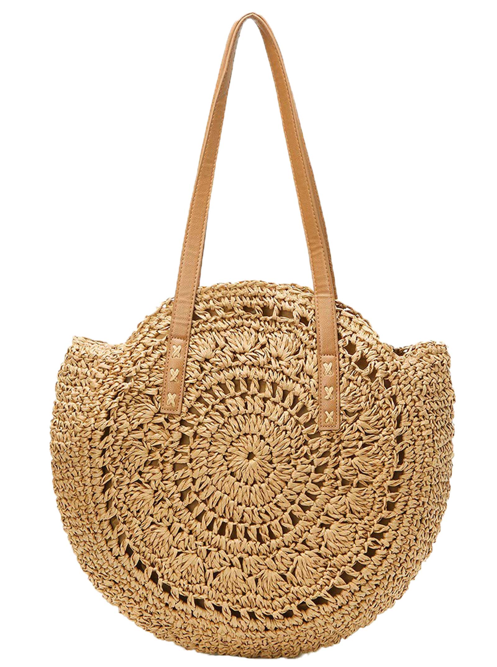 Straw Handbags Women Handwoven Round Corn Straw Bags Natural Chic Hand Large Summer Beach Tote Woven Handle Shoulder Bag