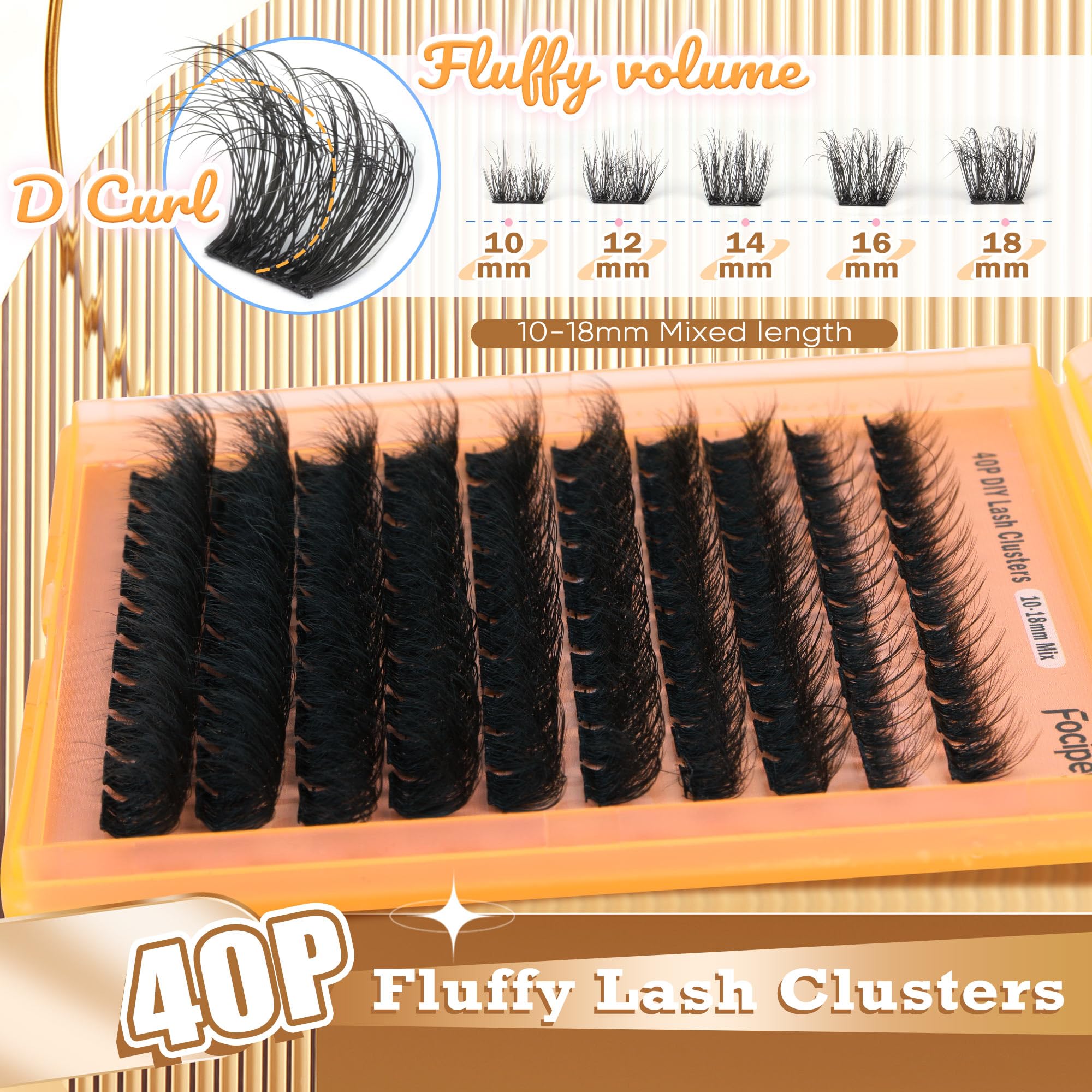 DIY Eyelash Extension Kit Volume Fluffy Lash Clusters Kit 10-18mm Thick Lash Extensions 90D Individual Eyelashes Extensions Kit with Lash Bond, Lash Remover, Lash Applicator (90D-D Curl-200Pcs)