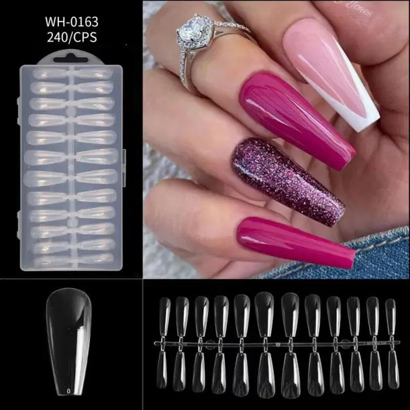 500Pcs Press on False Nails Acrylic Press on Nails Coffin Artificial Nails Clear Fake Nail Tips for Extension Manicure Tool