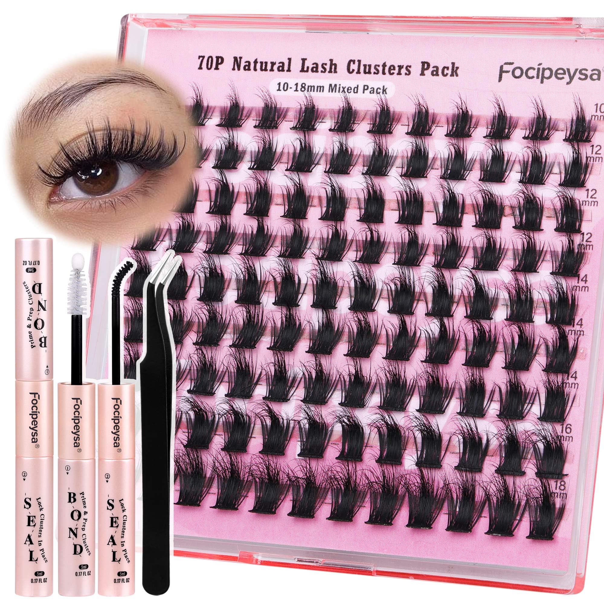 DIY Eyelash Extension Kit Volume Fluffy Lash Clusters Kit 10-18mm Thick Lash Extensions 90D Individual Eyelashes Extensions Kit with Lash Bond, Lash Remover, Lash Applicator (90D-D Curl-200Pcs)