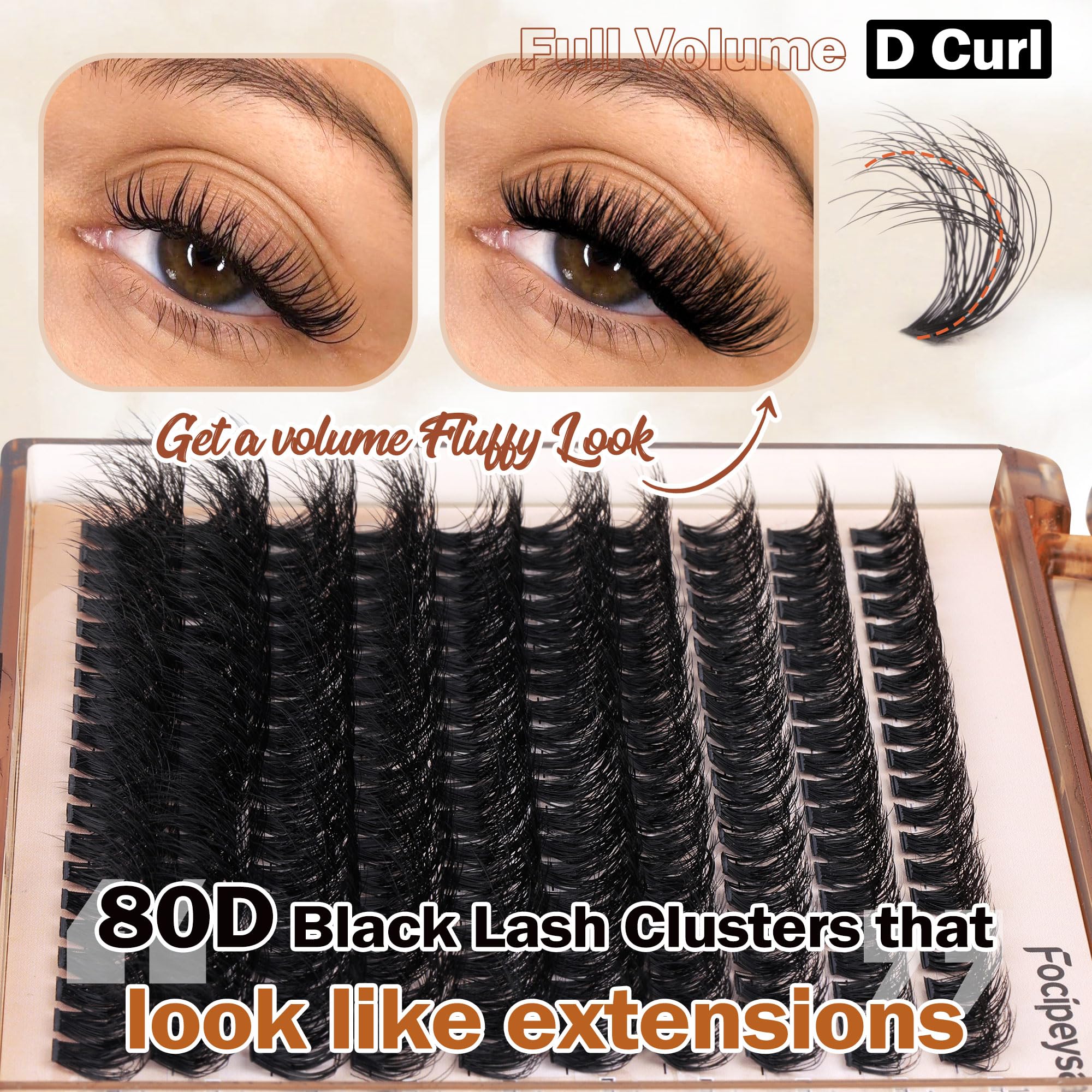 DIY Eyelash Extension Kit Volume Fluffy Lash Clusters Kit 10-18mm Thick Lash Extensions 90D Individual Eyelashes Extensions Kit with Lash Bond, Lash Remover, Lash Applicator (90D-D Curl-200Pcs)