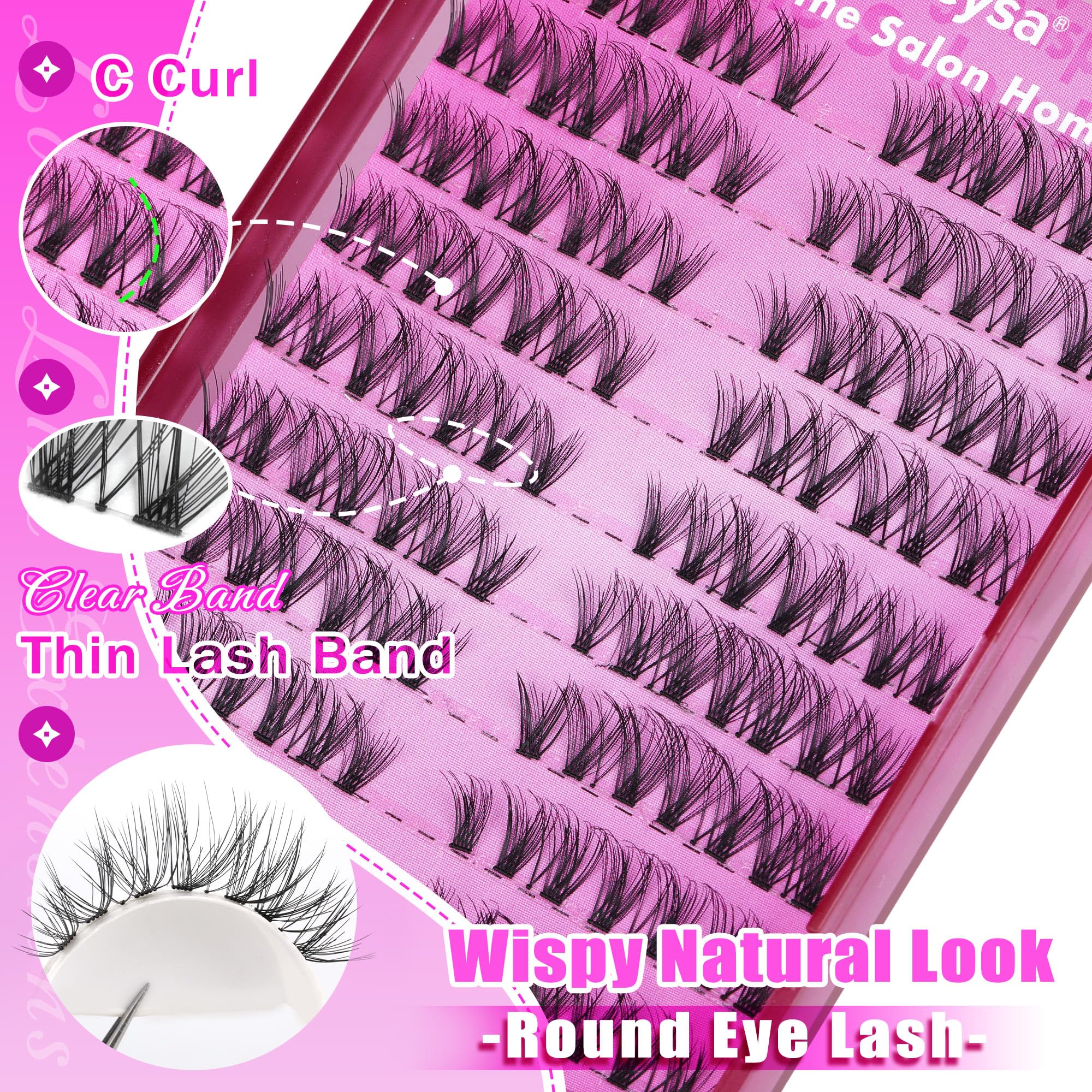 DIY Eyelash Extension Kit Volume Fluffy Lash Clusters Kit 10-18mm Thick Lash Extensions 90D Individual Eyelashes Extensions Kit with Lash Bond, Lash Remover, Lash Applicator (90D-D Curl-200Pcs)