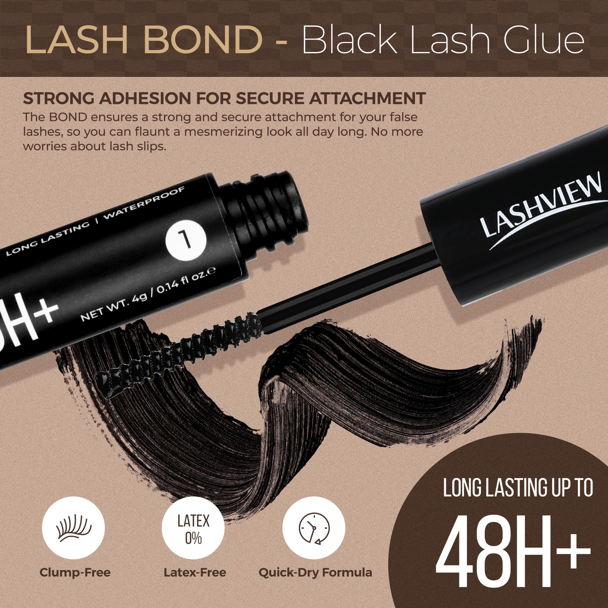 LASHVIEW 2 in 1 Lash Glue & Remover, Waterproof Mascara Adhesive With Strong 48 Hour Hold, Fast Removal With No Residue