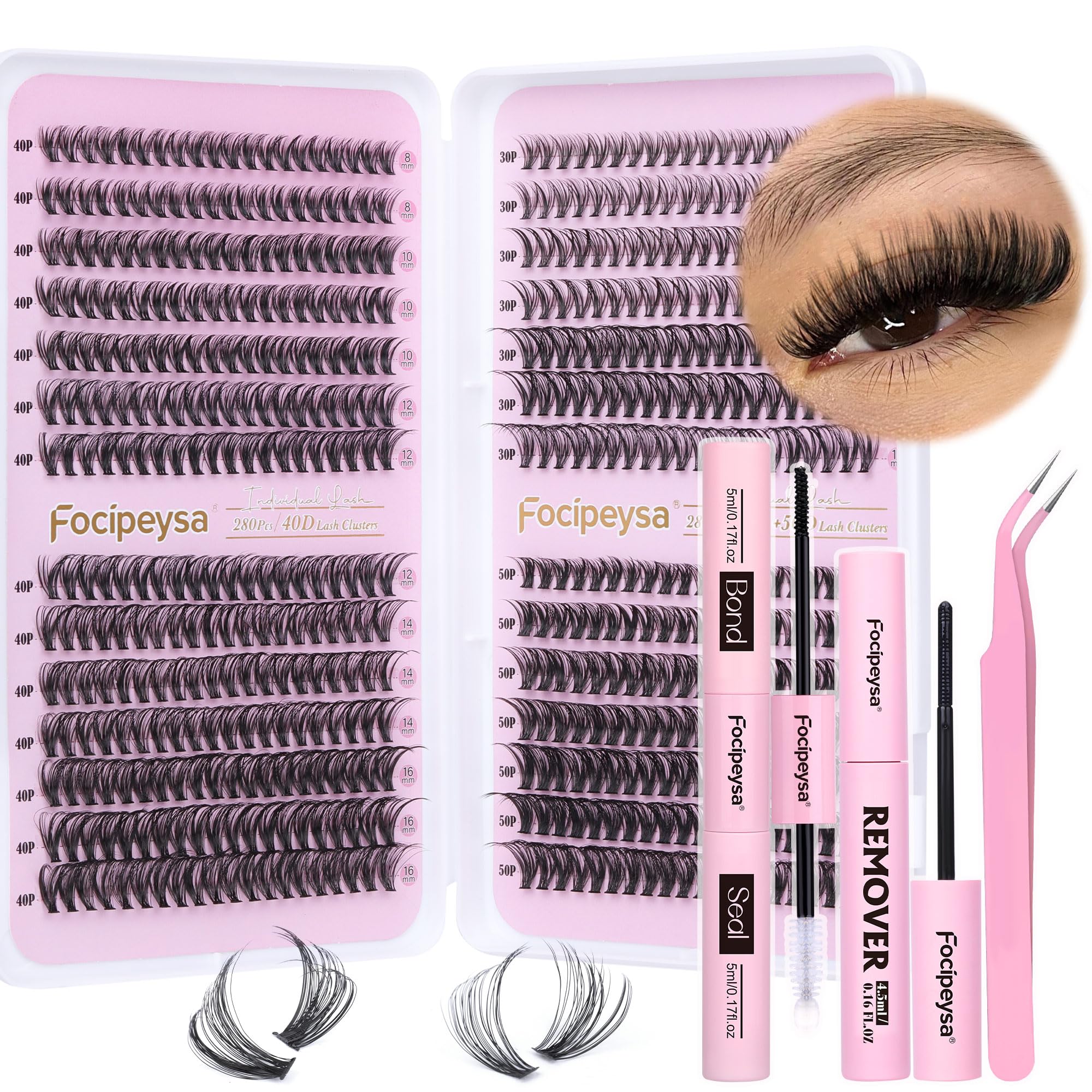 DIY Eyelash Extension Kit Volume Fluffy Lash Clusters Kit 10-18mm Thick Lash Extensions 90D Individual Eyelashes Extensions Kit with Lash Bond, Lash Remover, Lash Applicator (90D-D Curl-200Pcs)