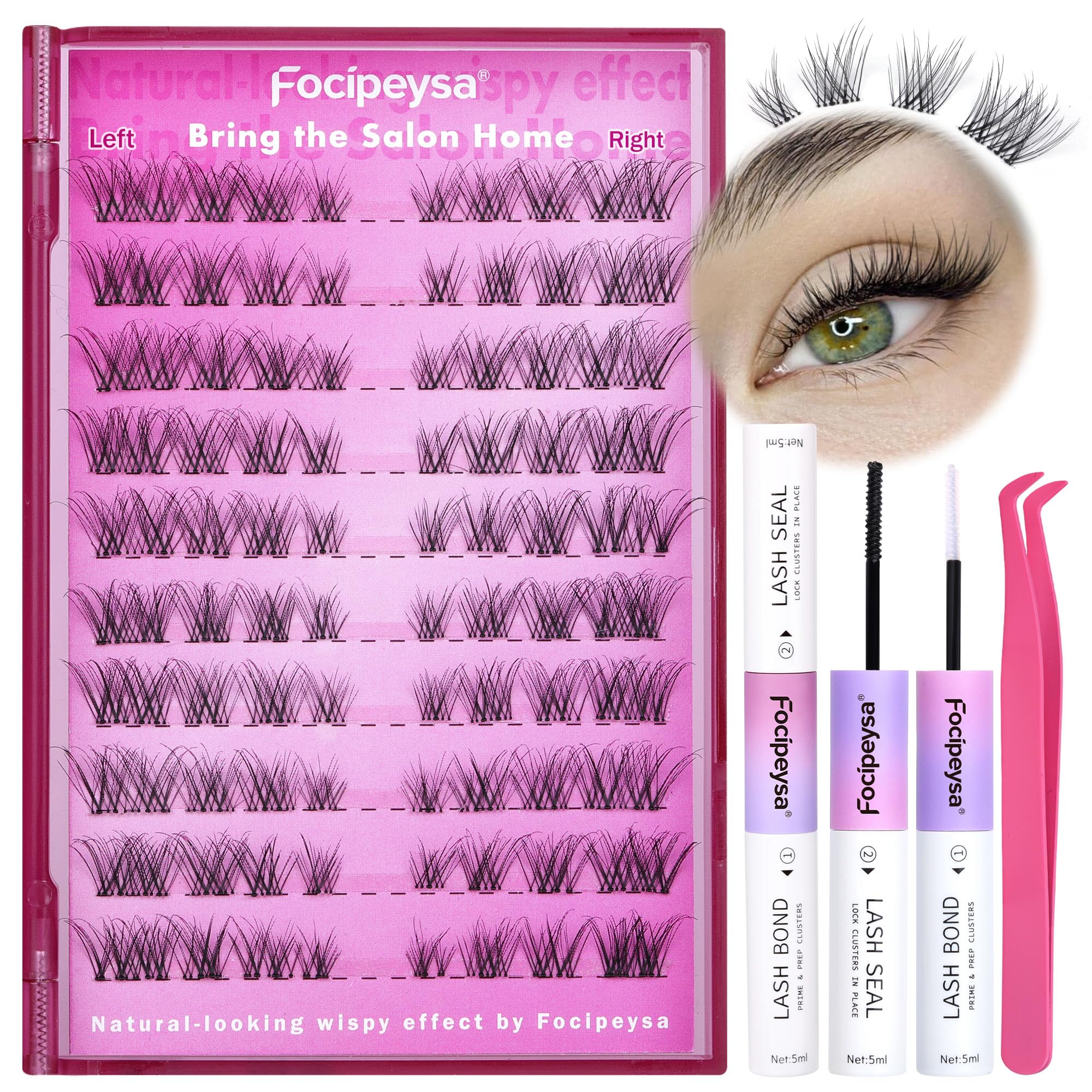 DIY Eyelash Extension Kit Volume Fluffy Lash Clusters Kit 10-18mm Thick Lash Extensions 90D Individual Eyelashes Extensions Kit with Lash Bond, Lash Remover, Lash Applicator (90D-D Curl-200Pcs)