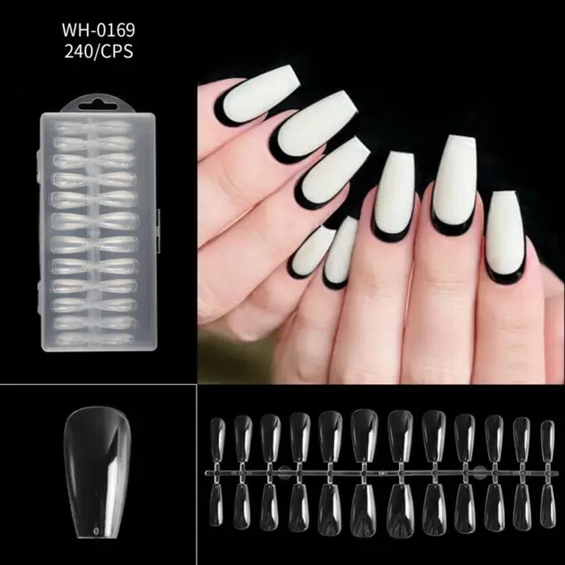 500Pcs Press on False Nails Acrylic Press on Nails Coffin Artificial Nails Clear Fake Nail Tips for Extension Manicure Tool