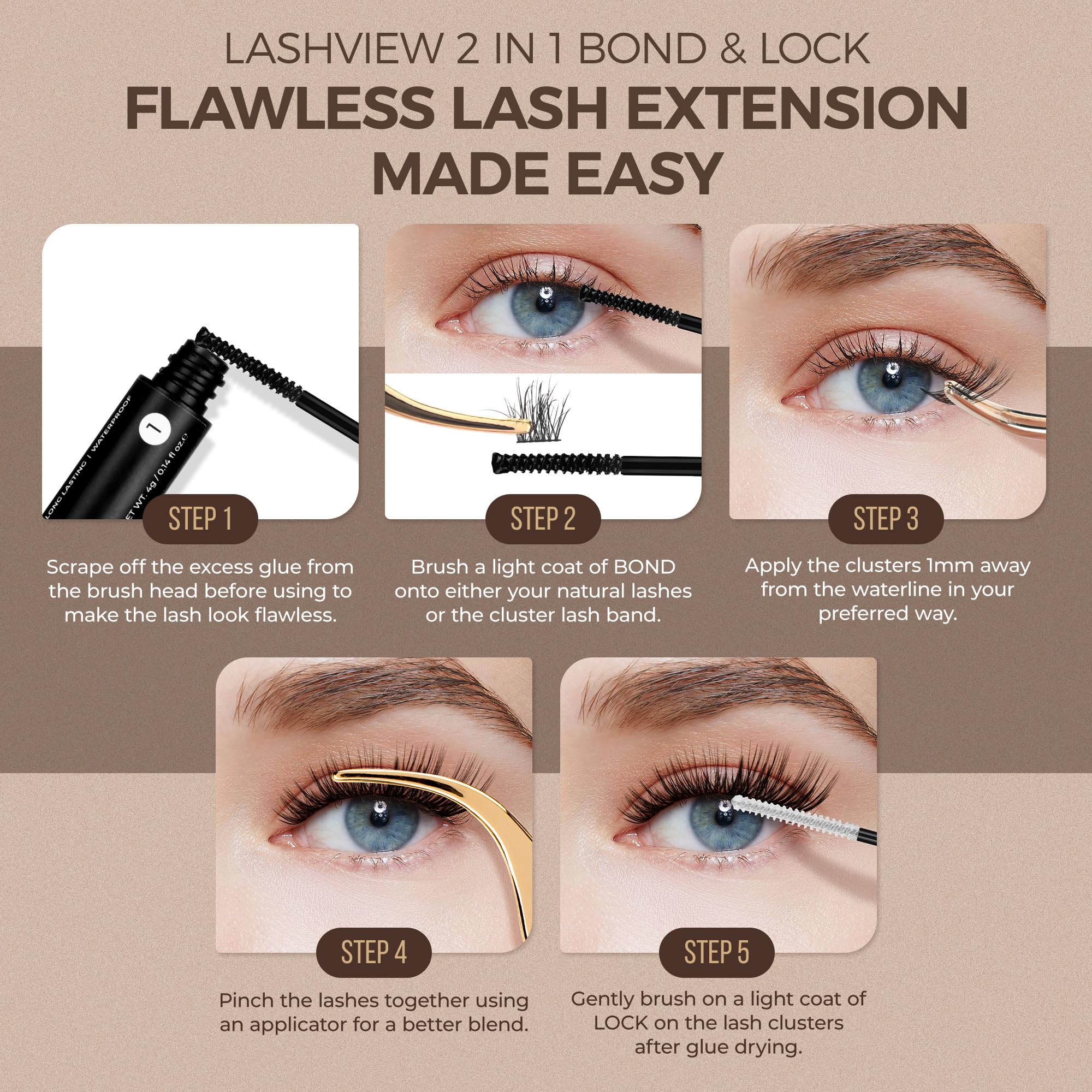 LASHVIEW 2 in 1 Lash Glue & Remover, Waterproof Mascara Adhesive With Strong 48 Hour Hold, Fast Removal With No Residue