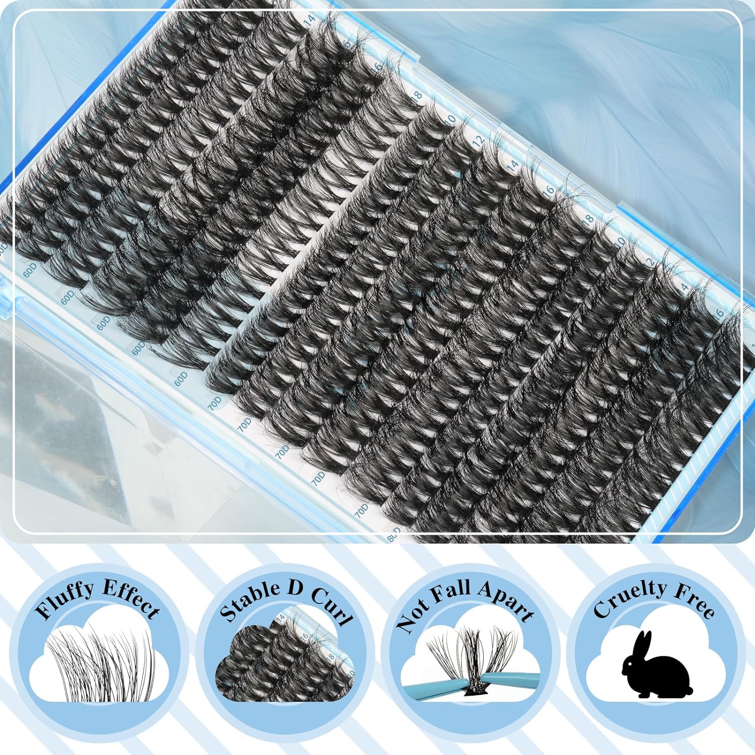 KevKev Lash Extension Kit 320pcs Fluffy Lash Clusters Kit 60D+70D+80D Mixed 0.05D Softer Individual Lashes Natural Cluster Eyelash Extension Kit with Lash Bond and Seal, Lash Remover, Lash Applicators