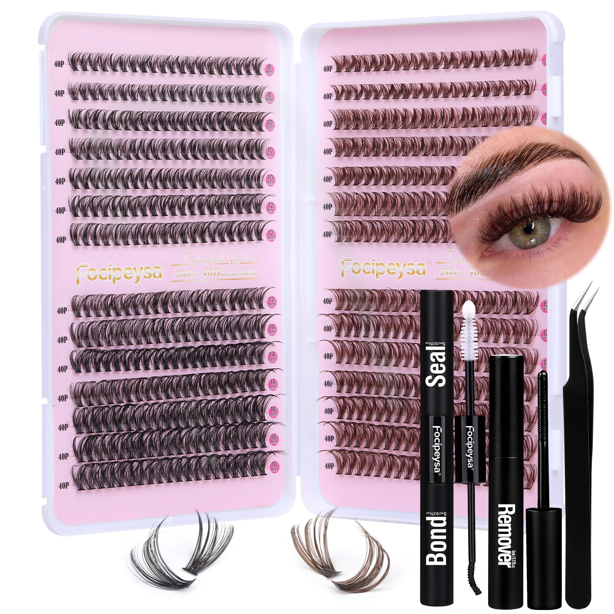 DIY Eyelash Extension Kit Volume Fluffy Lash Clusters Kit 10-18mm Thick Lash Extensions 90D Individual Eyelashes Extensions Kit with Lash Bond, Lash Remover, Lash Applicator (90D-D Curl-200Pcs)