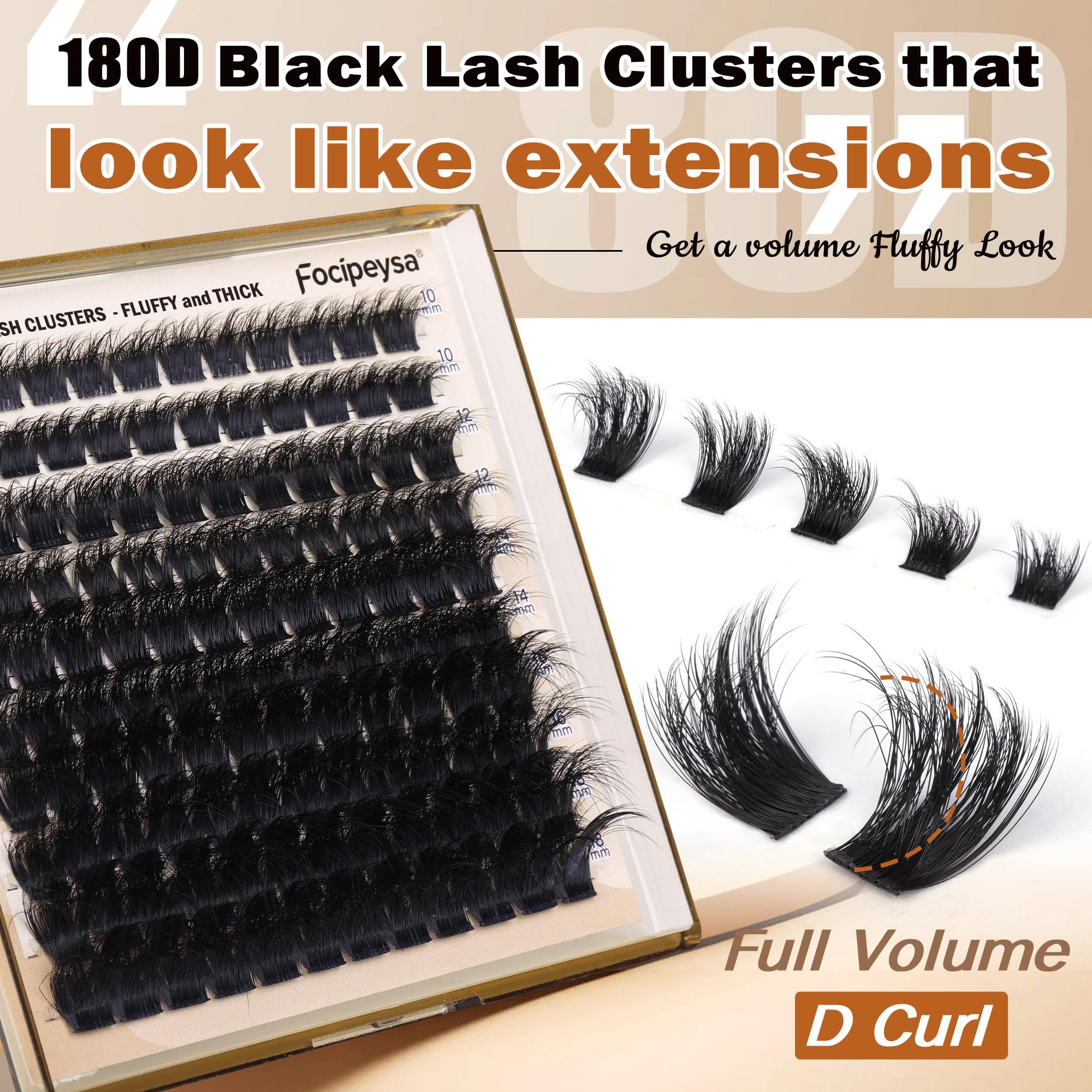 DIY Eyelash Extension Kit Volume Fluffy Lash Clusters Kit 10-18mm Thick Lash Extensions 90D Individual Eyelashes Extensions Kit with Lash Bond, Lash Remover, Lash Applicator (90D-D Curl-200Pcs)