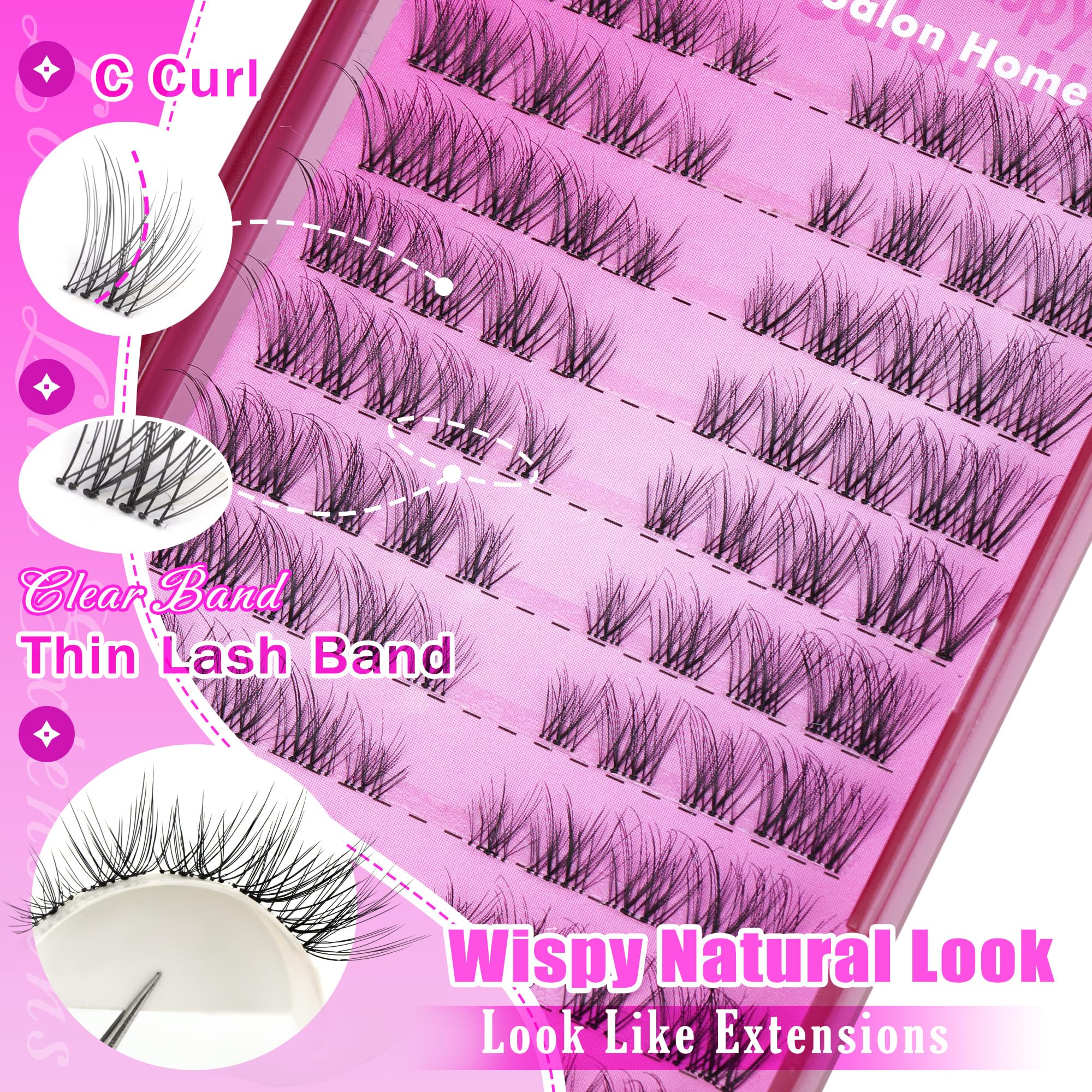 DIY Eyelash Extension Kit Volume Fluffy Lash Clusters Kit 10-18mm Thick Lash Extensions 90D Individual Eyelashes Extensions Kit with Lash Bond, Lash Remover, Lash Applicator (90D-D Curl-200Pcs)