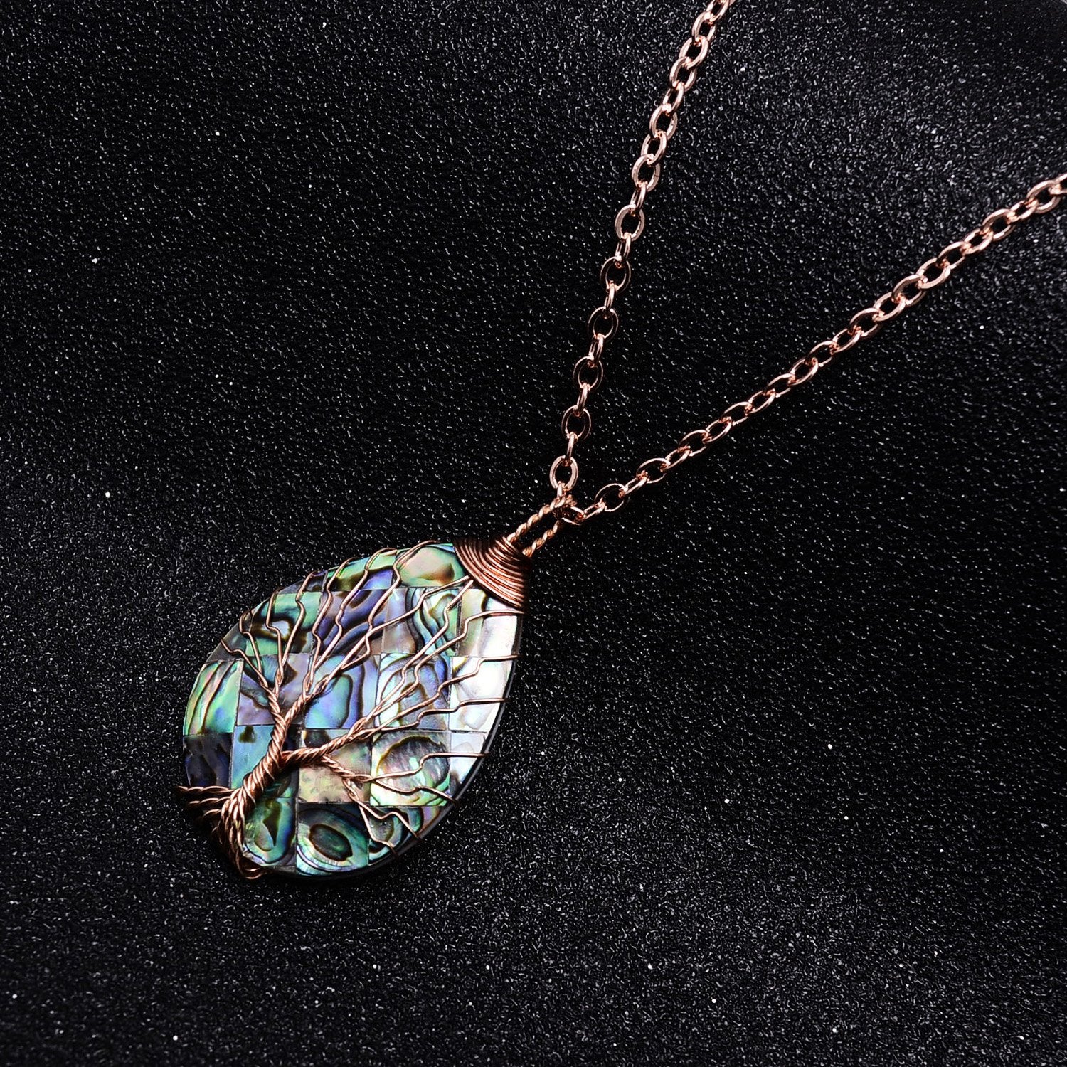 sedmart Tear Drop Abalone Shell Pendent Necklace Wire Wrap Abalone Shell Tree of Life Pendant Necklace Fashion Necklace Jewelry for Women handmade necklace mothers day necklace for mom jewelry