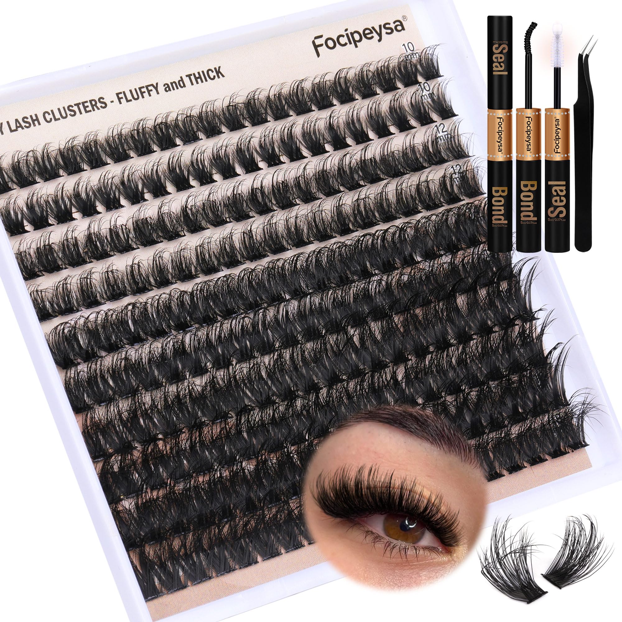 DIY Eyelash Extension Kit Volume Fluffy Lash Clusters Kit 10-18mm Thick Lash Extensions 90D Individual Eyelashes Extensions Kit with Lash Bond, Lash Remover, Lash Applicator (90D-D Curl-200Pcs)