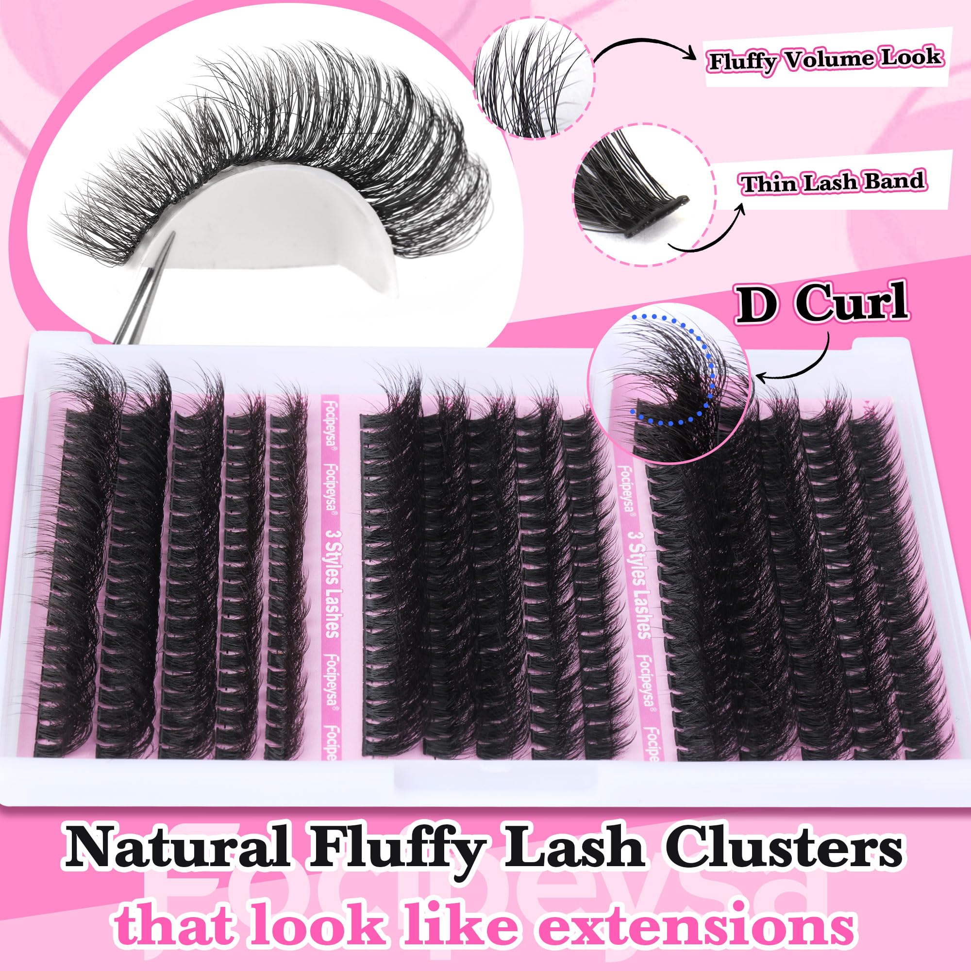 DIY Eyelash Extension Kit Volume Fluffy Lash Clusters Kit 10-18mm Thick Lash Extensions 90D Individual Eyelashes Extensions Kit with Lash Bond, Lash Remover, Lash Applicator (90D-D Curl-200Pcs)