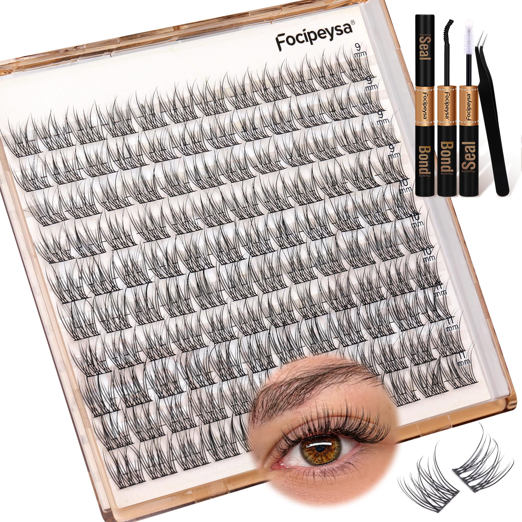 DIY Eyelash Extension Kit Volume Fluffy Lash Clusters Kit 10-18mm Thick Lash Extensions 90D Individual Eyelashes Extensions Kit with Lash Bond, Lash Remover, Lash Applicator (90D-D Curl-200Pcs)