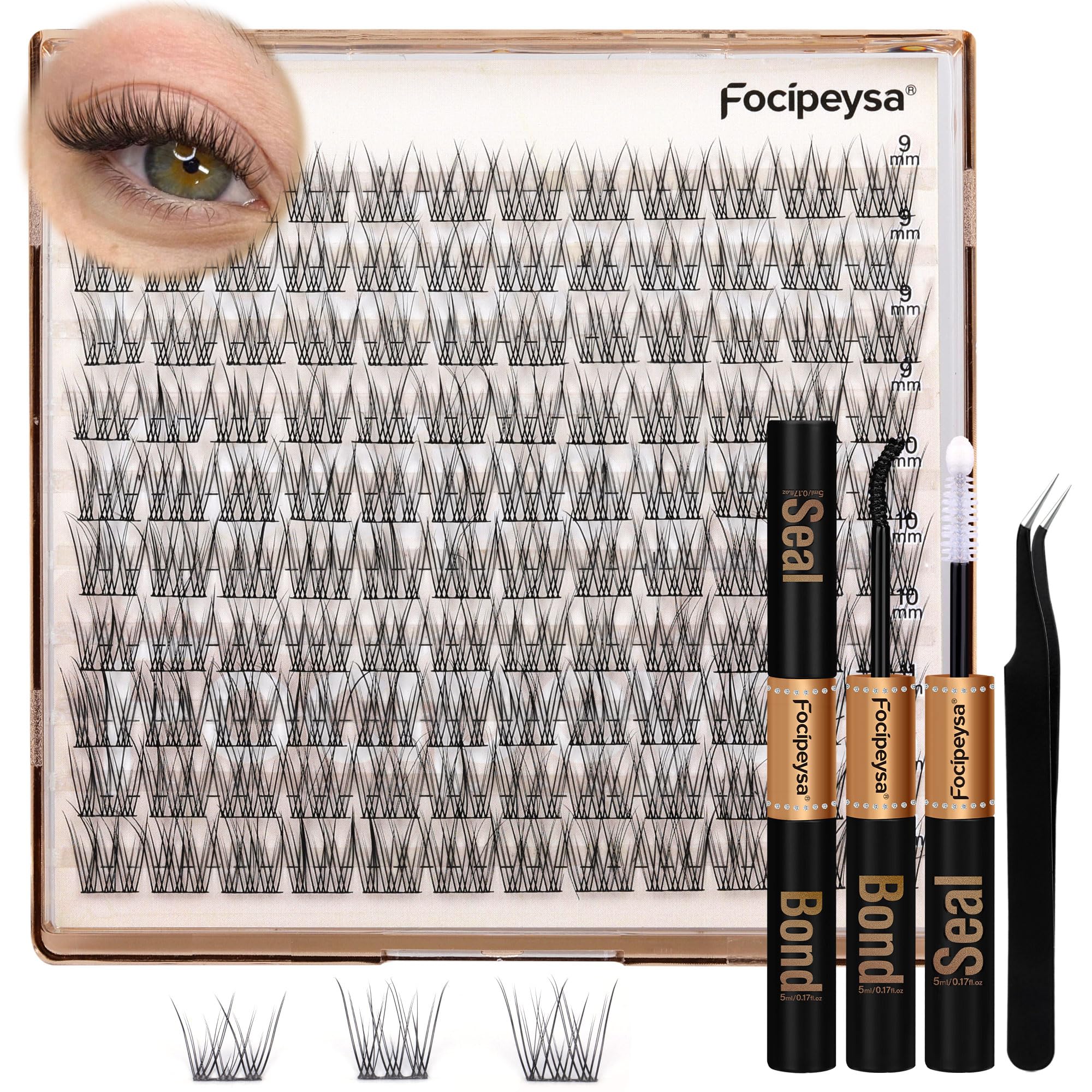 DIY Eyelash Extension Kit Volume Fluffy Lash Clusters Kit 10-18mm Thick Lash Extensions 90D Individual Eyelashes Extensions Kit with Lash Bond, Lash Remover, Lash Applicator (90D-D Curl-200Pcs)