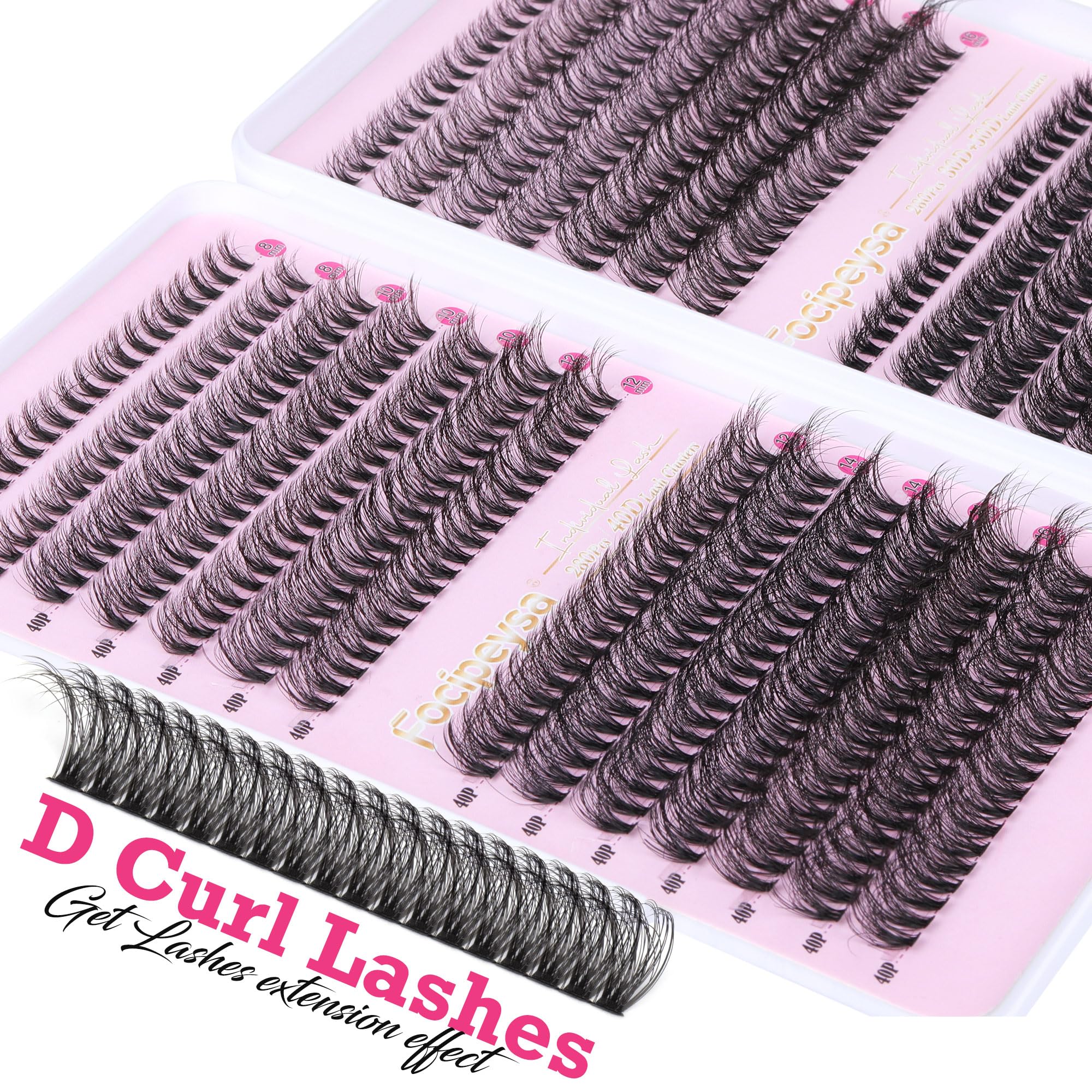 DIY Eyelash Extension Kit Volume Fluffy Lash Clusters Kit 10-18mm Thick Lash Extensions 90D Individual Eyelashes Extensions Kit with Lash Bond, Lash Remover, Lash Applicator (90D-D Curl-200Pcs)