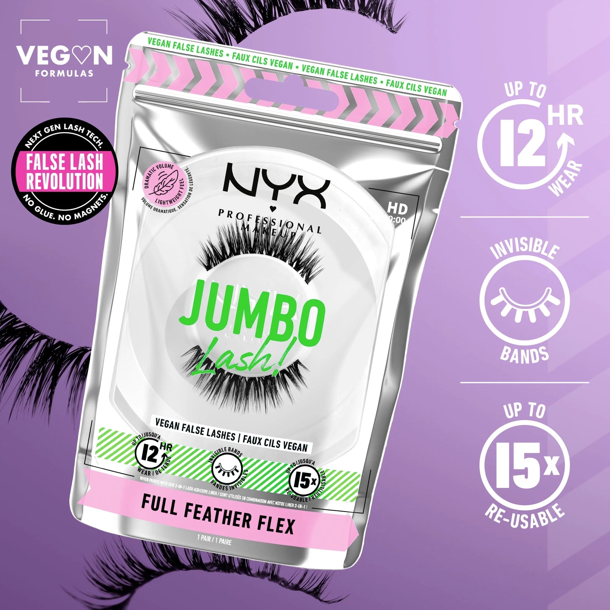 Jumbo Lash Vegan False Eyelashes, Full Feather Flex