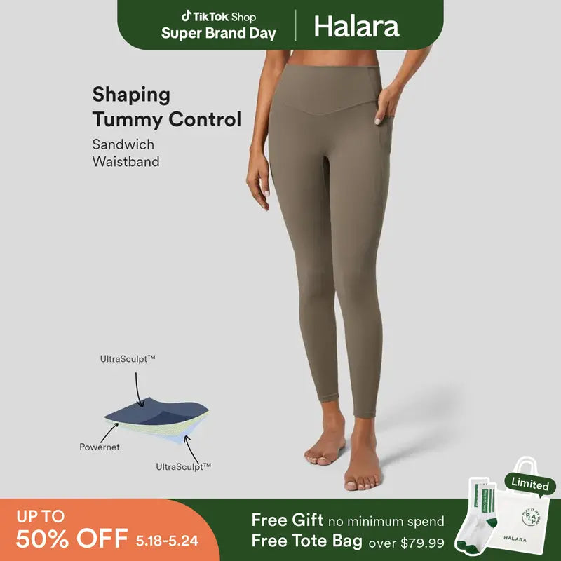 Halara Socinched High Waisted Tummy Control Side Pocket Shaping Training Leggings